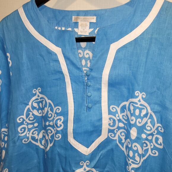 Sarah Spencer Tunic Top Woman 1 X Linen Blue Lagenlook Coastal Resort Boho - Picture 2 of 9